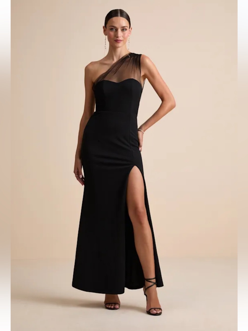 NWT Lulus Brayla Black One-Shoulder Mermaid Maxi Dress FLAWED ZIPPER